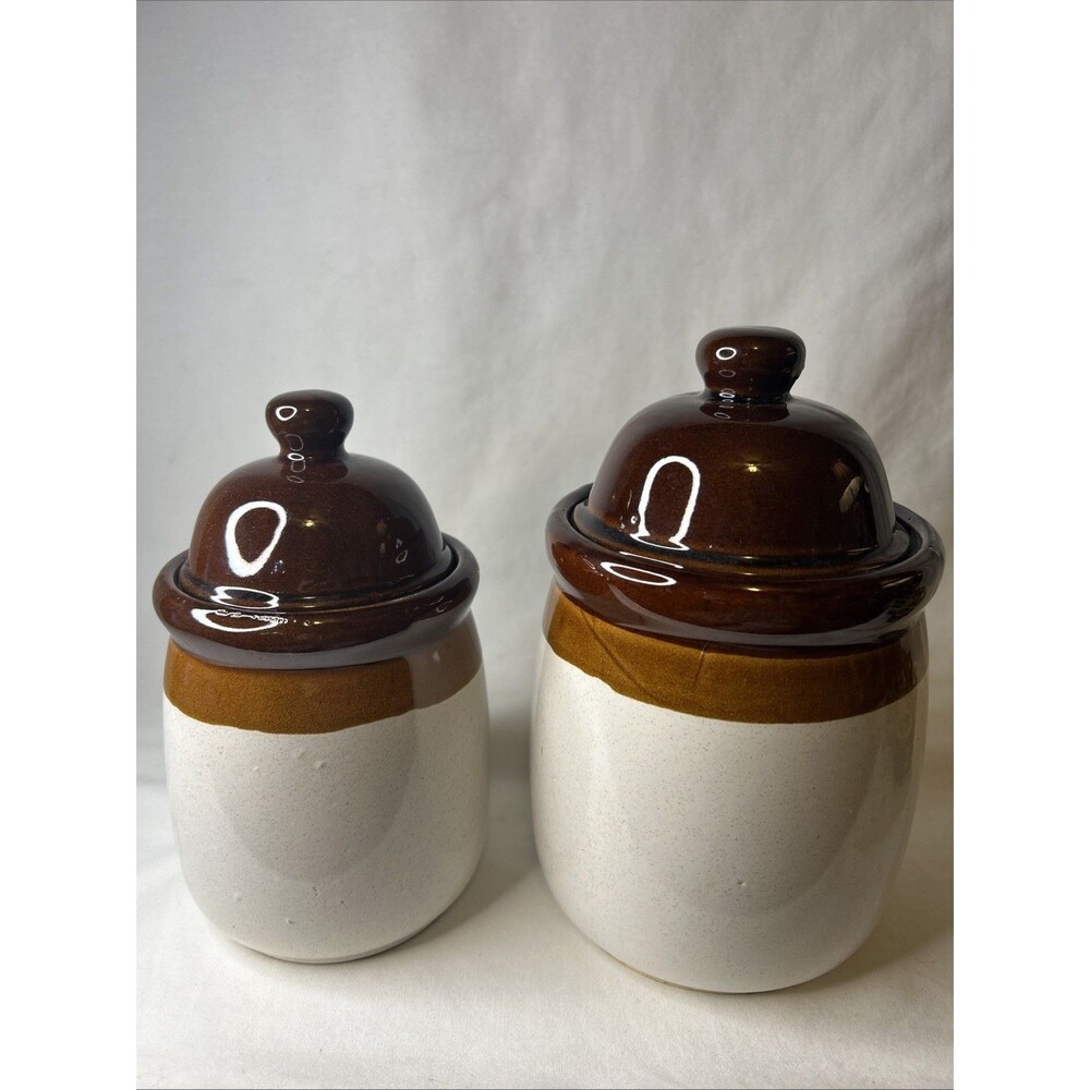 Vintage Stoneware Kitchen Canisters Set of Two